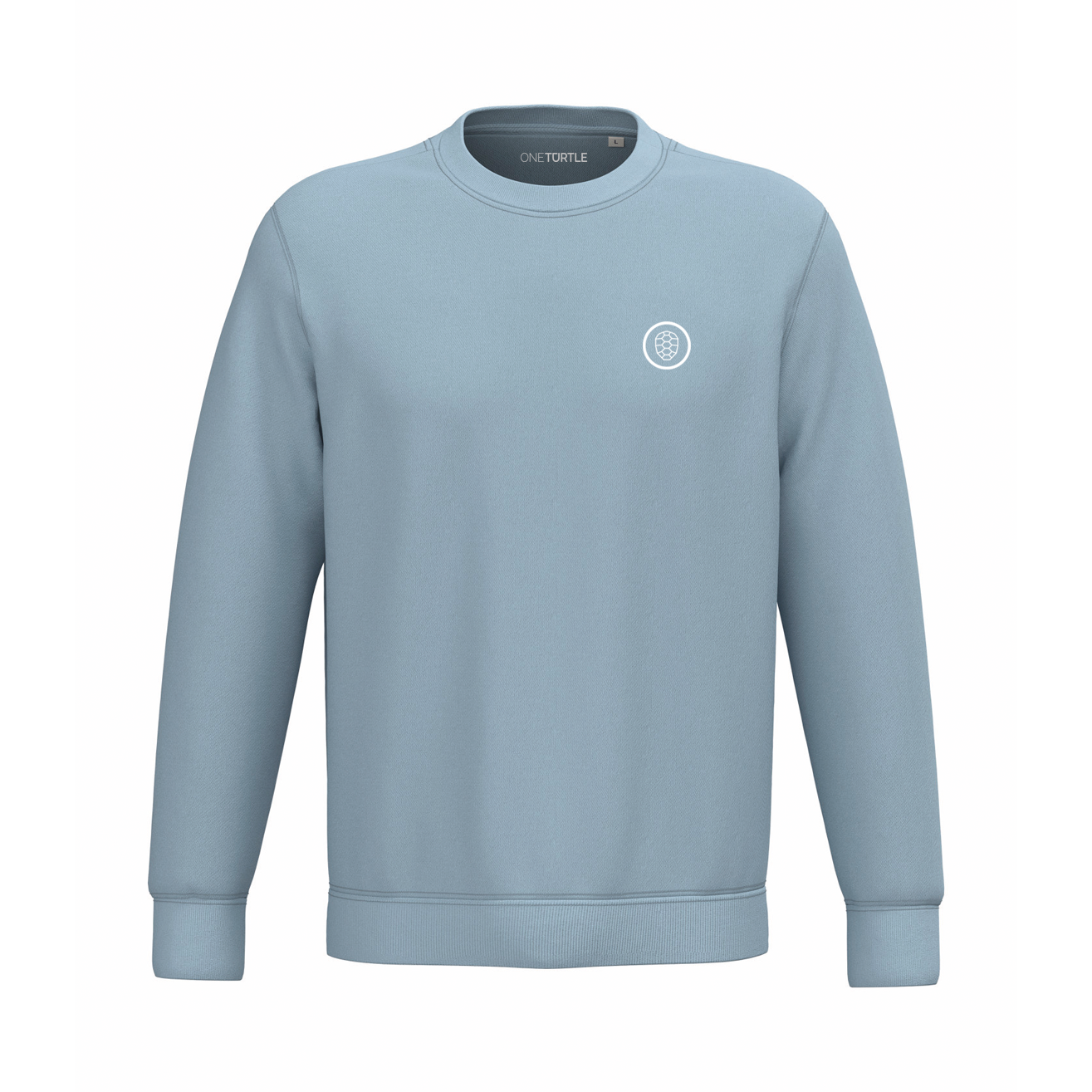 PlanetAir sweatshirt in aquamarine, front view with ONETURTLE chest logo