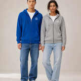 Jun and Vera wearing the unisex WindWhisper zip hoodie - front view